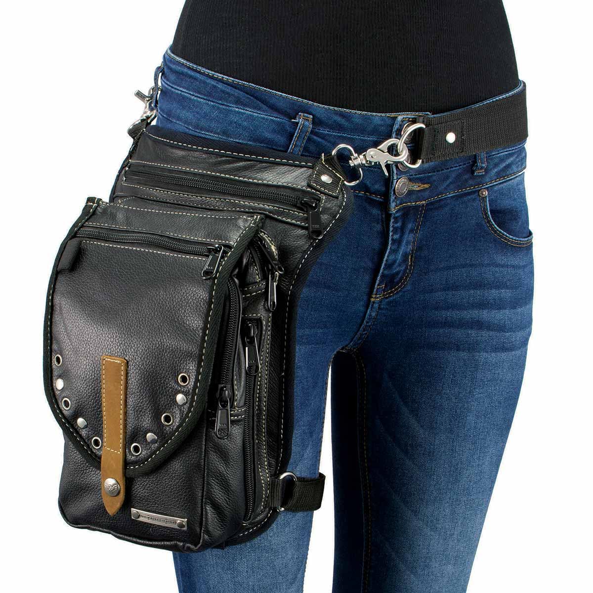 Milwaukee Leather MP8899 Conceal Carry Thigh Holster Bag - Black Leather Waist Belt for Pistol & Accessories - Perfect for Hiking, Travel & Outdoor Activities