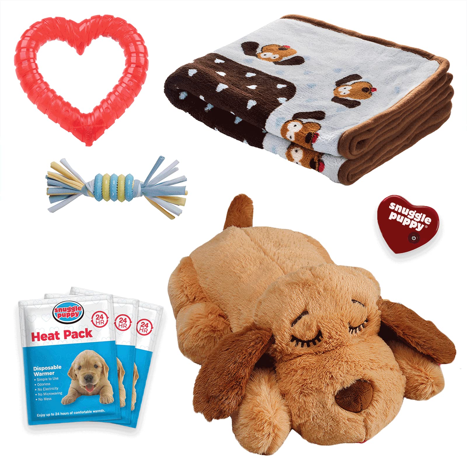 Original Snuggle Puppy Essentials Starter Kit - Heartbeat Dog Toy & Calming Aid with 3 Heat Packs, Puppy Teething Chew Toy & Soft Blanket for Anxiety Relief | Perfect for New Puppies, Separation Anxiety & Crate Training
