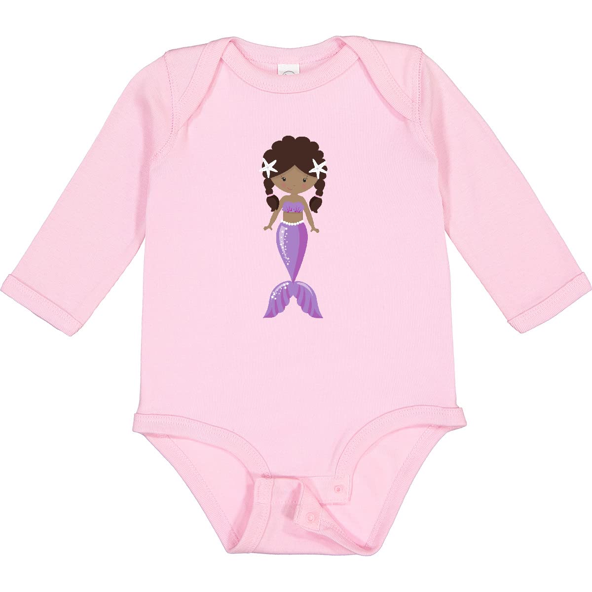 Inktastic African American Mermaid T-Shirt - Cute Long Sleeve Mermaid Bodysuit for Babies & Toddlers - Perfect for Birthday Gifts, Halloween Costumes & Everyday Playtime