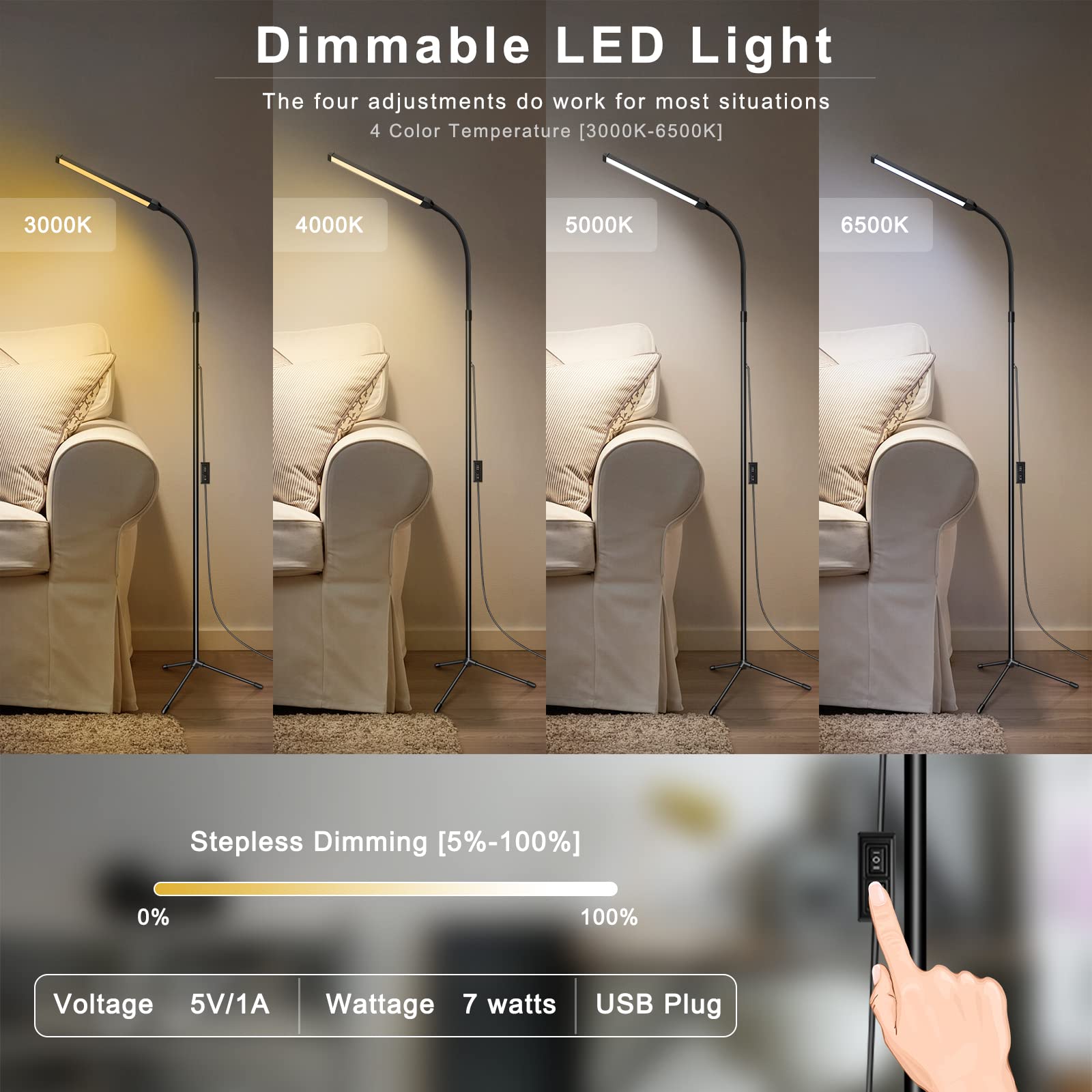 Professional LED Floor Lamp for Eyelash Extensions & Makeup - Adjustable Brightness Eye-Caring Standing Light for Tattoo Artists, Reading, Office & Bedroom - Perfect for Salon, Home & Workspace Lighting