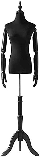 Adjustable Black Female Dress Form Mannequin with Stand & Flexible Arms - Lightweight Half Body Torso for Clothing, T-Shirts & Sweaters | Perfect for Tailoring, Fashion Design & Boutique Displays (Style 2)
