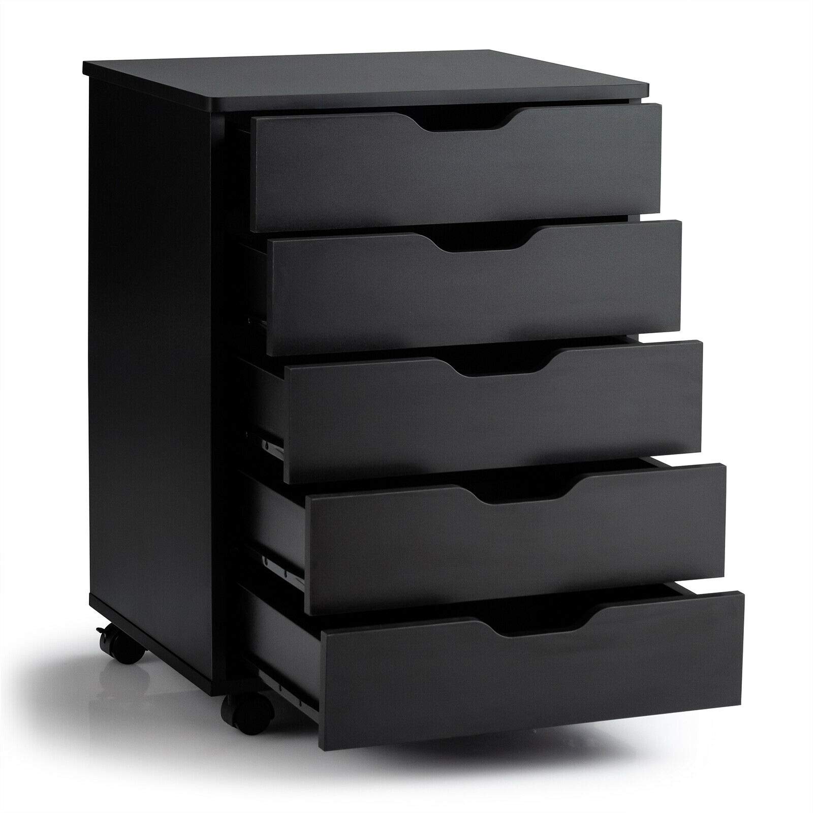Black 5-Drawer Rolling Storage Dresser with 360° Swivel Wheels & Smooth Slides - Organize Files, Books, Cosmetics & Office Supplies | Perfect for Bedroom, Office & Dorm Storage Solutions