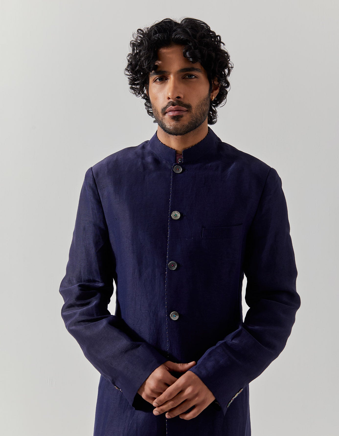 Matrix Jacket - Satin Linen Navy Blue Lightweight Blazer for Women | Office Wear, Business Casual, Spring & Summer Fashion