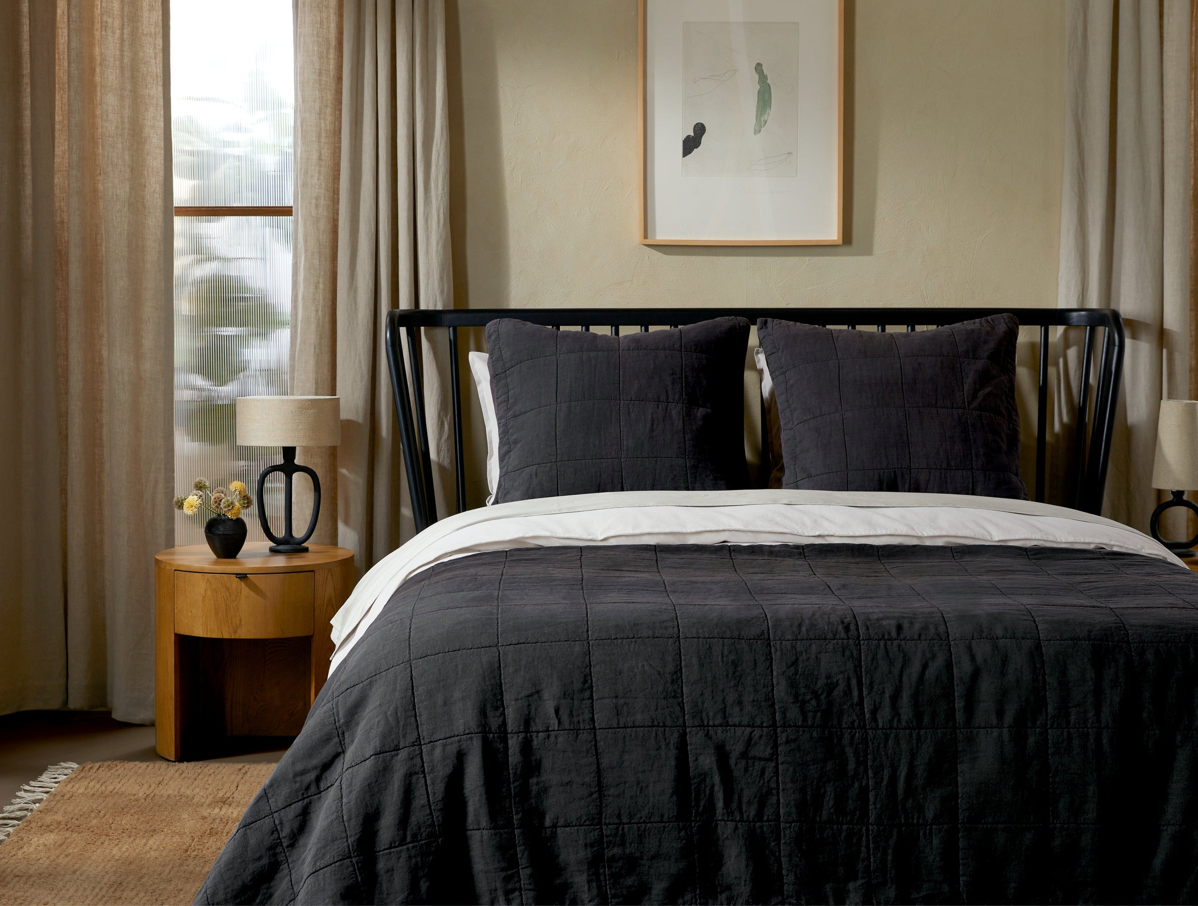 Linen Box Quilted Euro Sham Pillow Cover - Coal Gray Decorative Bedding for Guest Room & Master Bedroom - Luxury Home Decor Accent