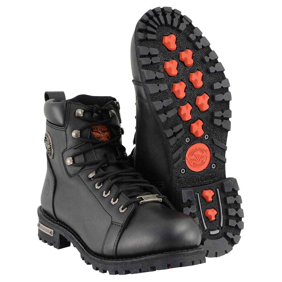 Milwaukee Leather Men's Black Leather Motorcycle Boots - Lace-Up & Side Zipper for Riding Comfort (MBM100-8) | Durable Biker Footwear for Cruising, Touring & Daily Commute