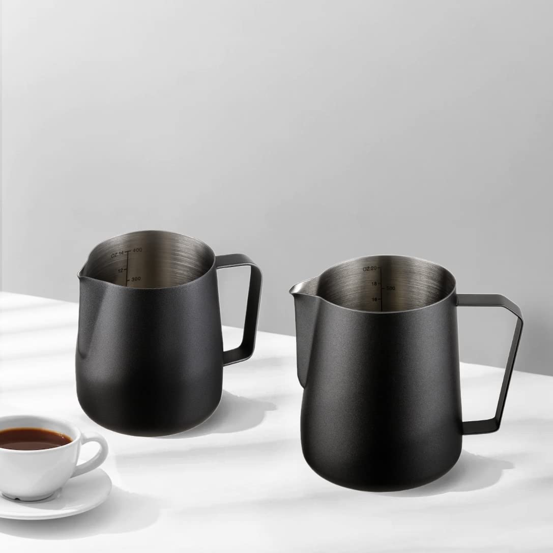 Premium Stainless Steel Milk Frothing Pitcher 20oz (600ml) - Barista-Grade Milk Frother Cup for Espresso Machines, Latte Art & Coffee Shops - Professional Black Milk Steamer Jug for Home & Commercial Use