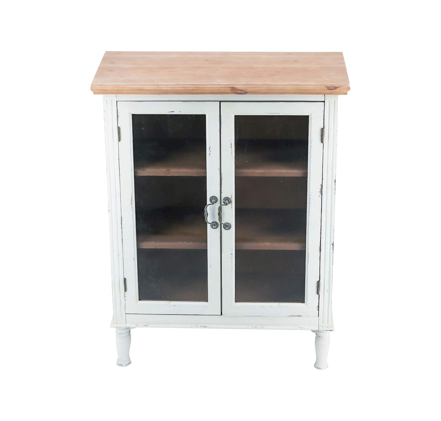Rustic Wood Cabinet with Glass Doors & Removable Shelves - Easy Assembly Farmhouse Buffet Sideboard for Kitchen, Dining Room Storage (Brown) | Perfect for Farmhouse Decor & Small Space Organization