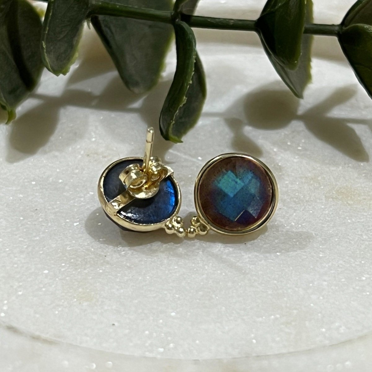 Laihas Free Spirit Gold Labradorite Stud Earrings - Elegant Gemstone Jewelry for Women, Perfect for Everyday Wear & Special Occasions