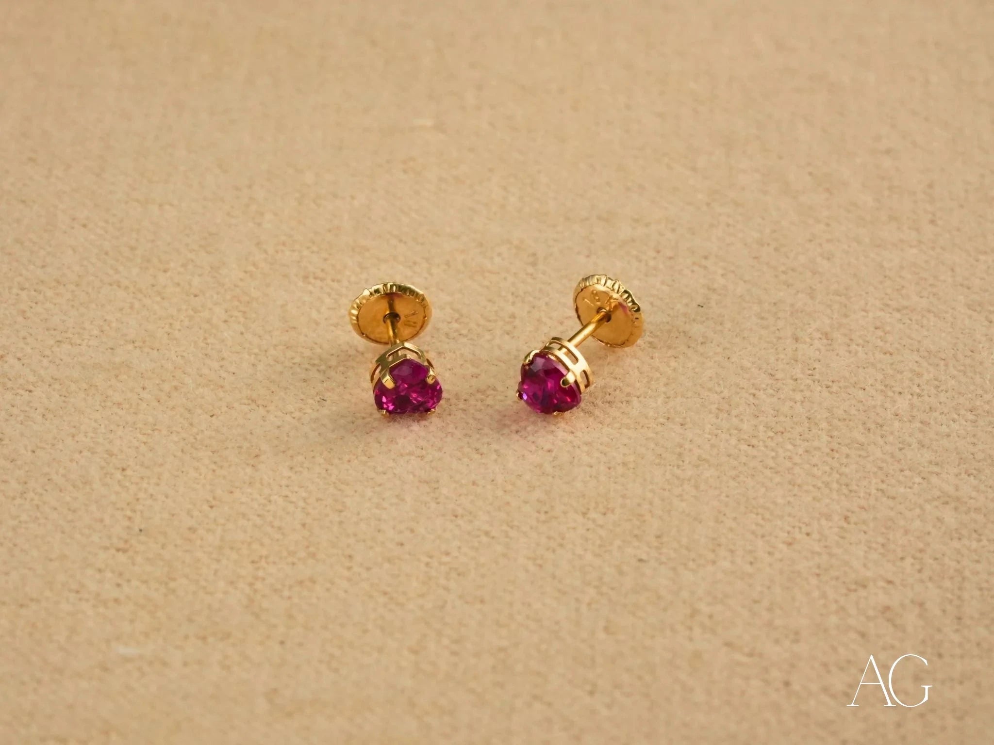 18K Gold CZ Heart Earrings for Women - Sparkling Ruby Red Cubic Zirconia Stud Earrings - Perfect for Valentine's Day, Anniversary Gifts & Romantic Date Nights
