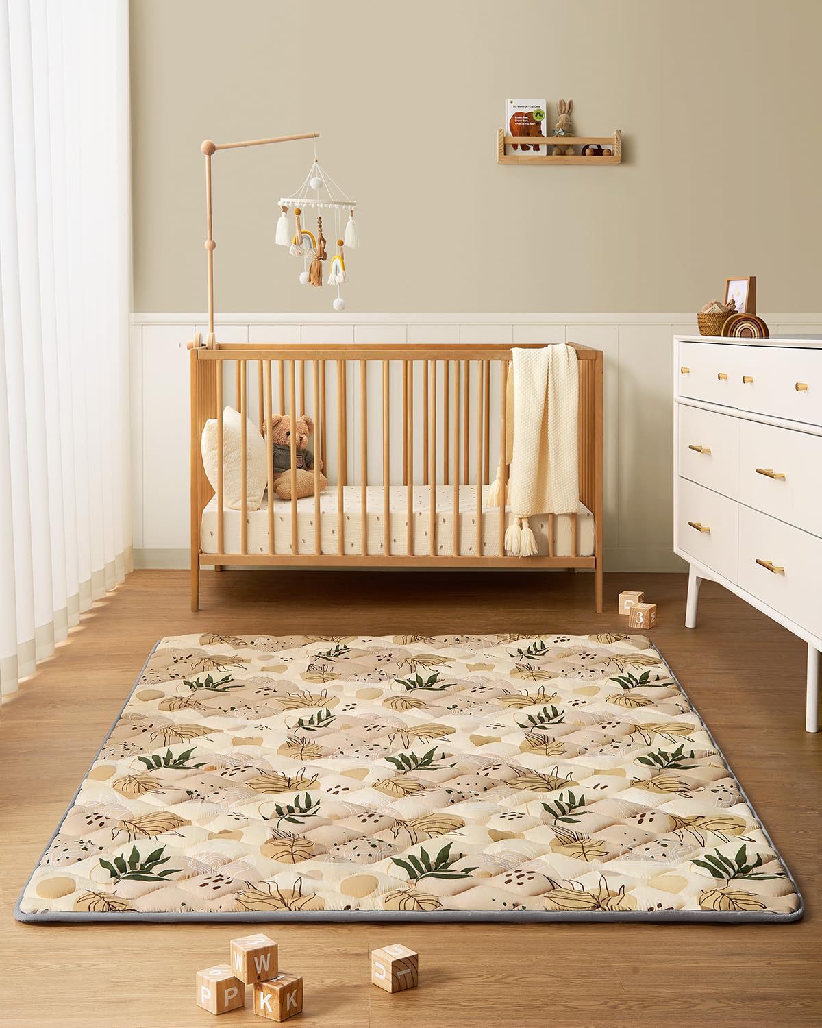 Blissful Diary Extra Thick Baby Play Mat 71x59 Inch - Large Soft Foam Floor Mat for Babies & Toddlers, Foldable Washable Crawling Mat for Playpen & Nursery - Earth Tone Design - Perfect for Playtime, Learning & Safe Crawling