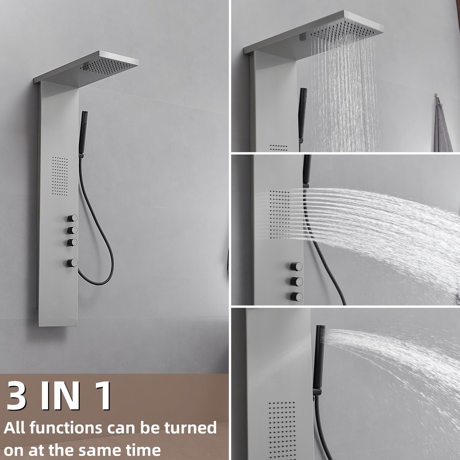 Brushed Nickel Shower Panel Tower System with Rainfall Shower Head & Handheld Wand - Multi-Function Large Area Massage Jets for Home & Hotel Use - Perfect for Spa-Like Relaxation and Luxury Bathroom Upgrades