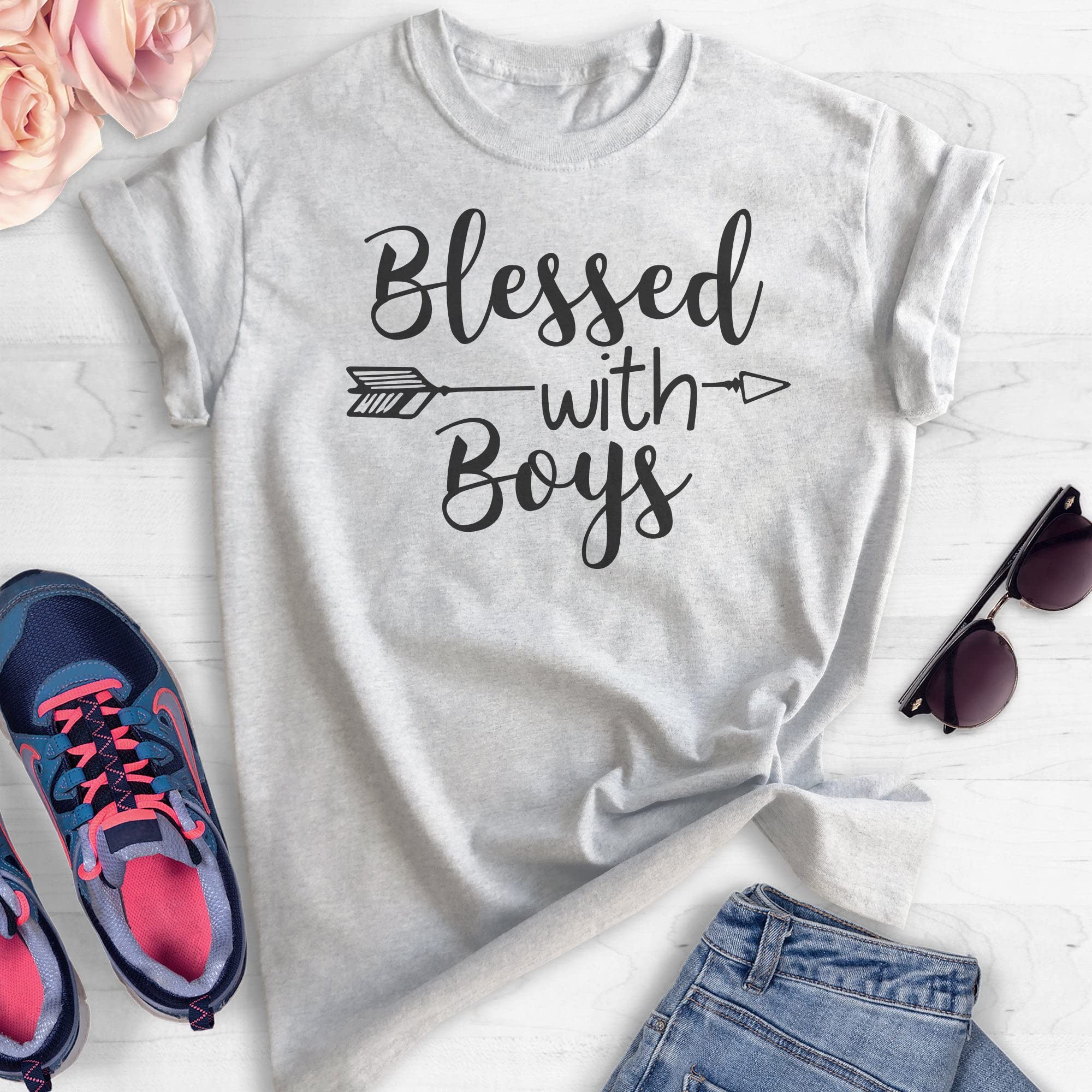 Blessed with Boys Shirt - Unisex Graphic Tee for Boy Moms & Women - Comfortable Cotton Mother's Day Gift for Parenting, Family Outings & Playdates