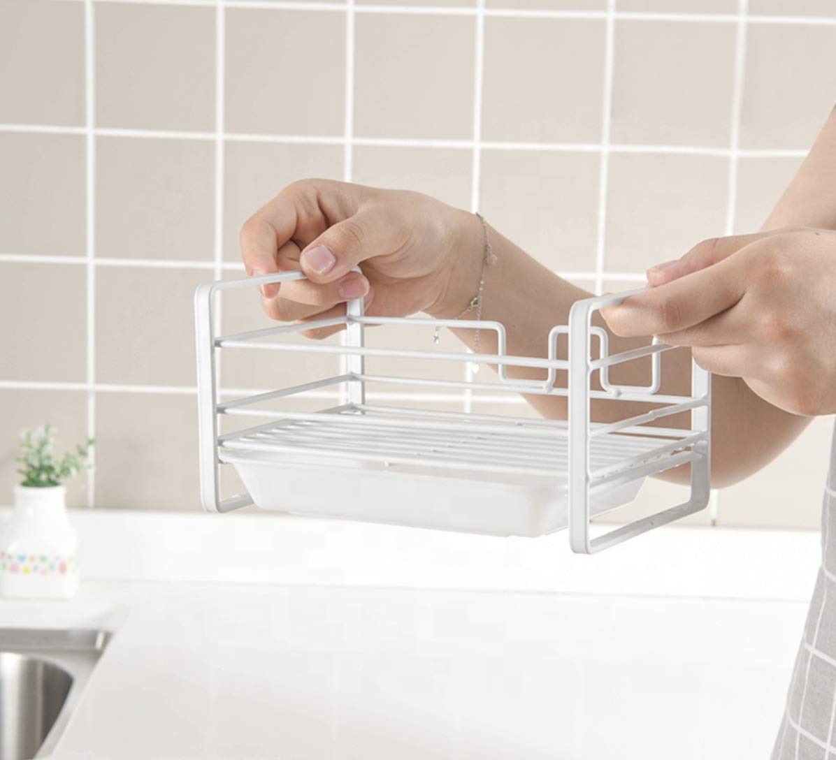 Stainless Steel Sponge Holder for Kitchen Sink with Drain Pan - Rustproof Sink Caddy Organizer - Removable Tray for Soap & Scrubber - Perfect for Dishwashing, Countertop Organization & Small Kitchen Storage