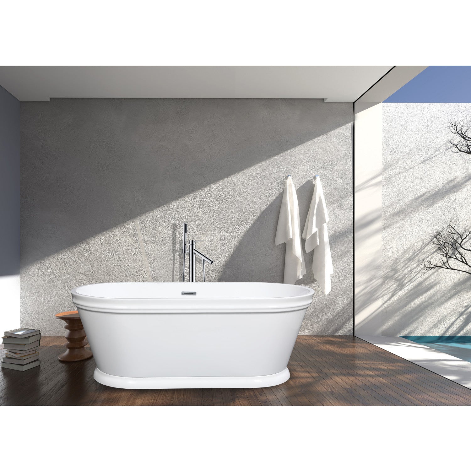 Aqua Eden 60 Inch Acrylic Oval Double Ended Freestanding Bathtub - Glossy White Pedestal Soaking Tub with Drain (No Faucet Holes) | Luxury Bathroom Upgrade for Spa-Like Relaxation