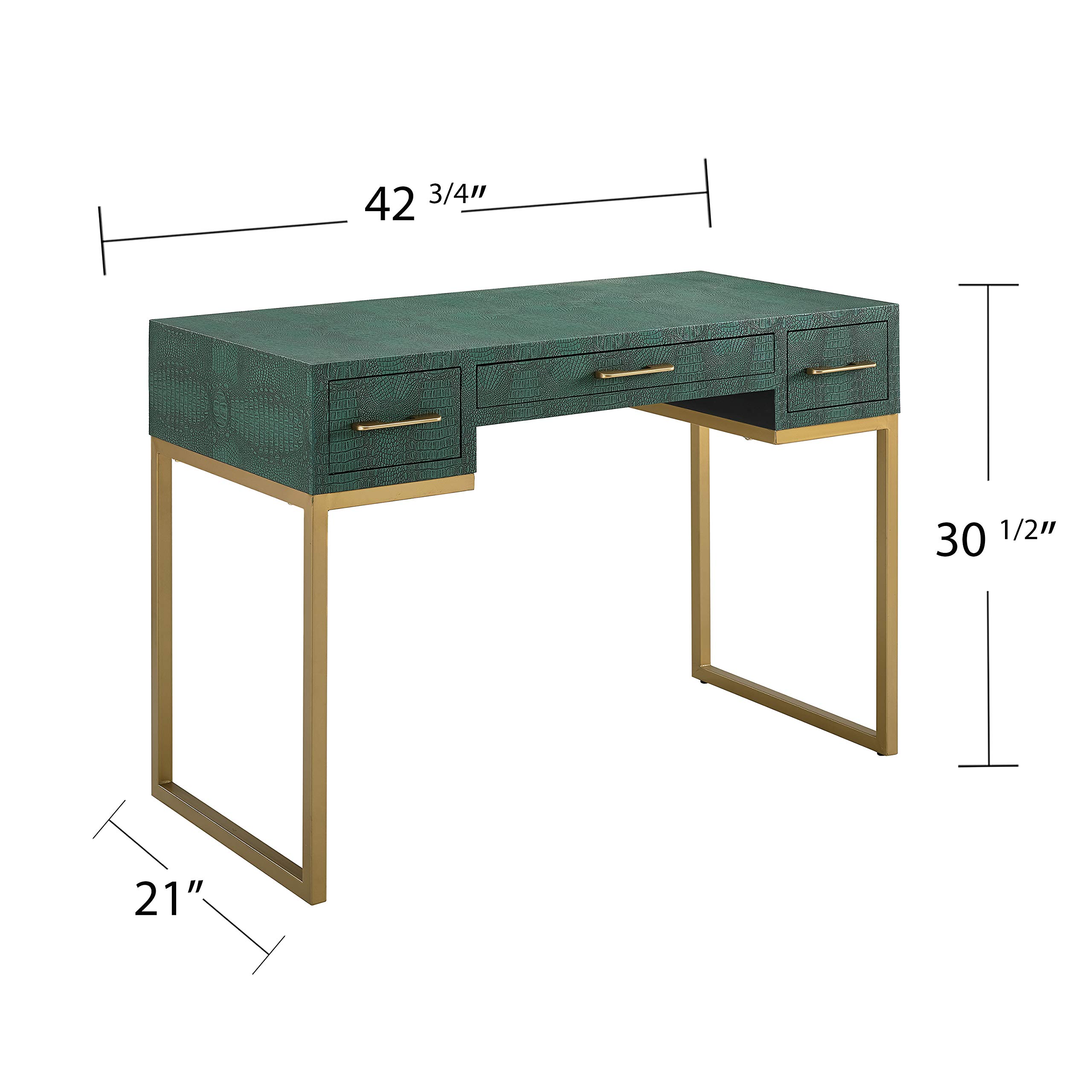 SEI Furniture Carabelle Emerald and Gold Writing Desk with Drawers - Elegant Green Home Office Desk for Study, Work & Small Spaces - Perfect for Modern Home Office, Dorm Room or Bedroom Workspace