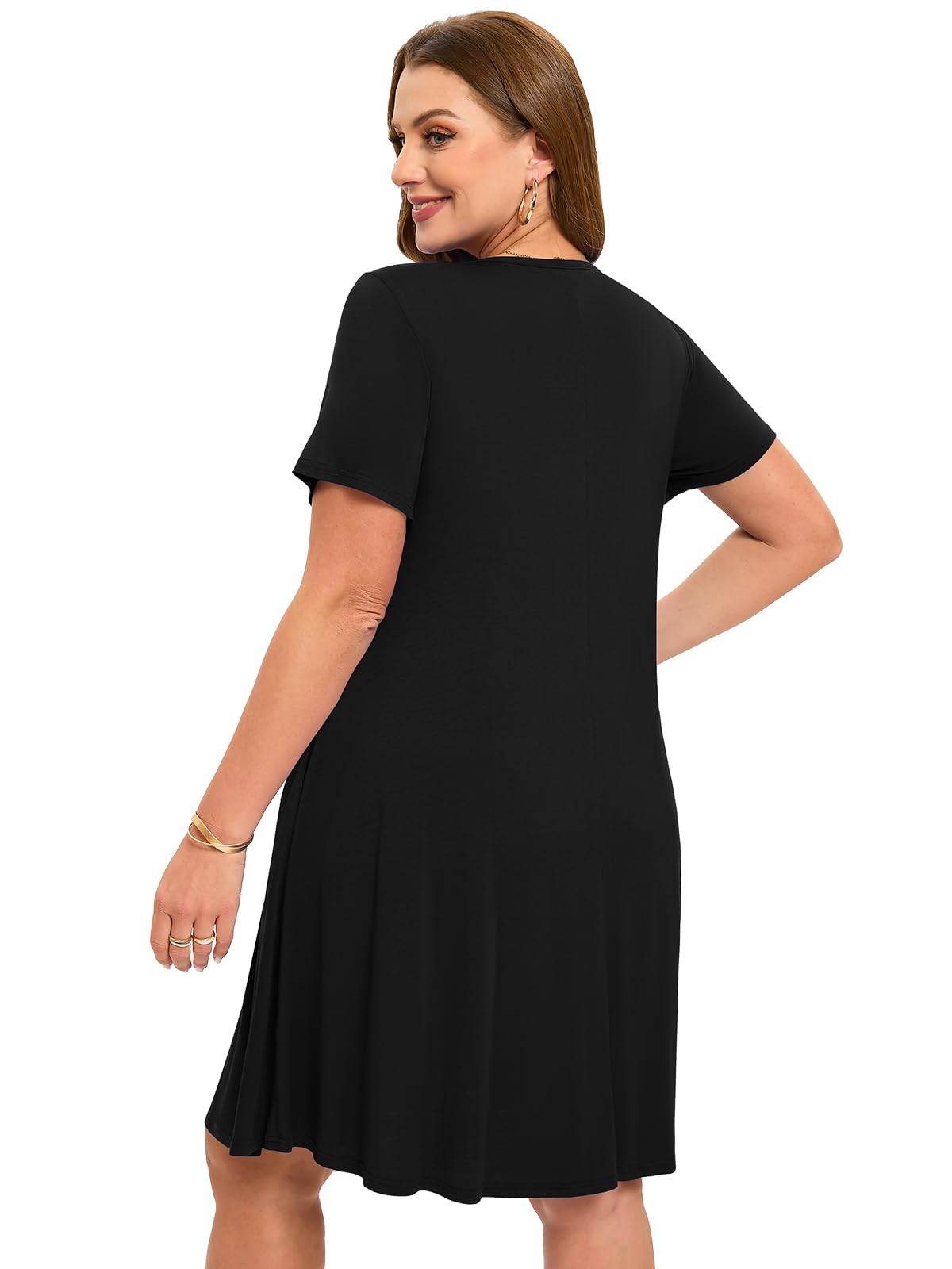 ZENNILO Women's Plus Size Swing Dress with Pockets - Casual Summer V-Neck Short Sleeve T-Shirt Dress for Women | Perfect for Beach, Vacation & Everyday Wear
