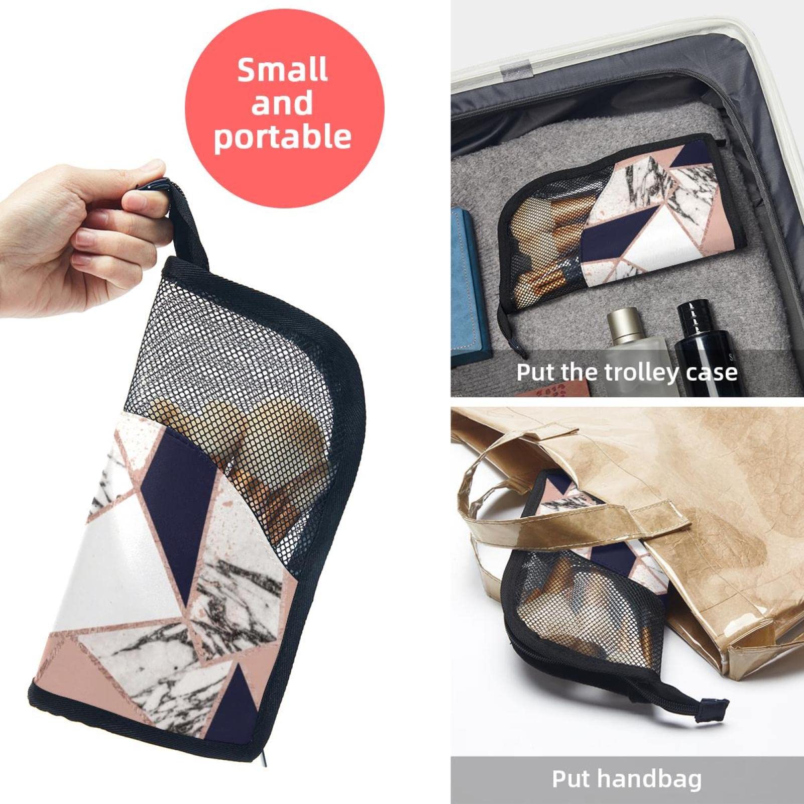 Premium 12-Piece Makeup Brush Organizer Bag - Geometric Blue Peach Marble Rose Design, Portable Travel Cosmetic Brush Holder Case for Professional Artists & Beginners | Perfect for Home Storage & On-the-Go Makeup Application