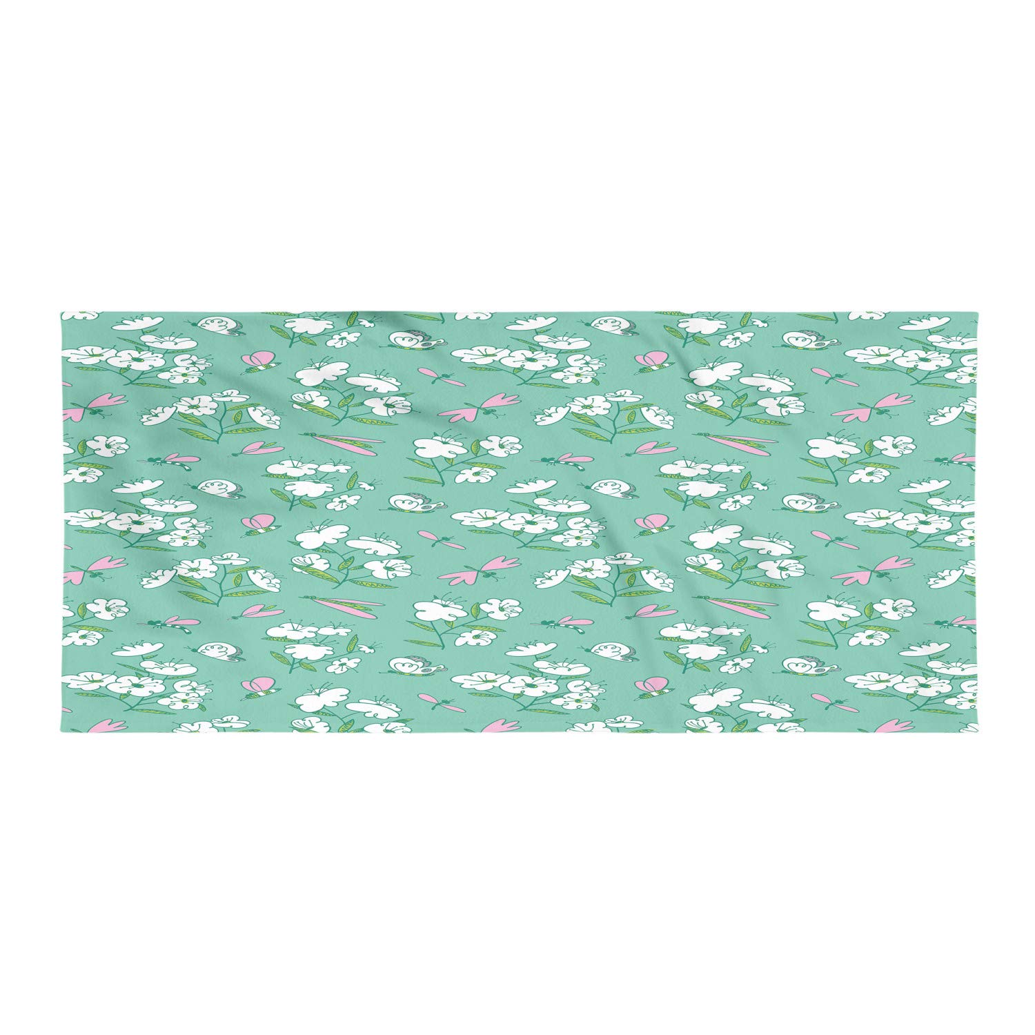 Ambesonne Quick-Dry Microfiber Hiking Towel - Lightweight & Soft Camping Towel with Botanical Print (Blossoms & Insects) for Backpacking, Beach, Yoga & Outdoor Sports - Seafoam Pale Pink