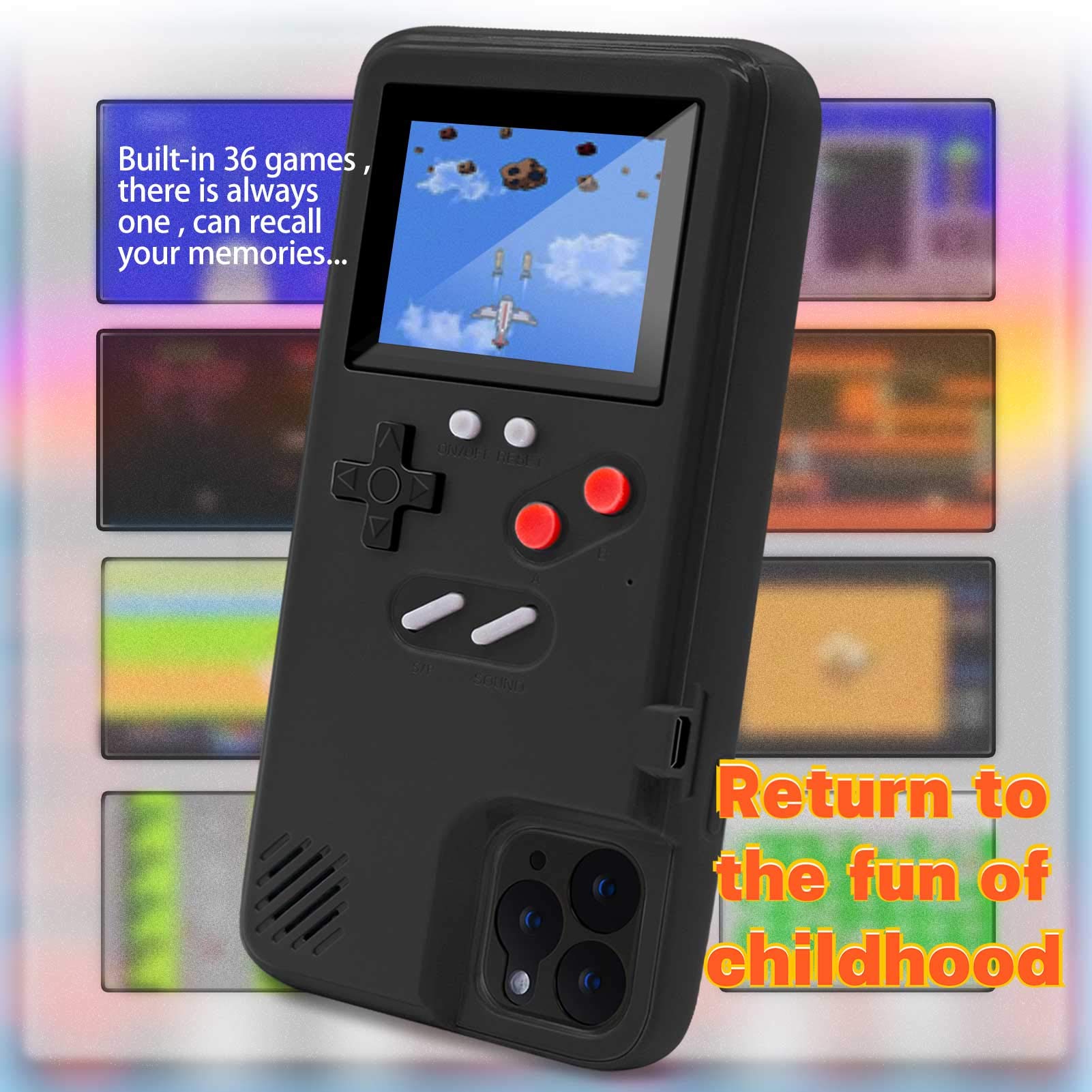 Retro Game Case for iPhone 12/12 Pro - 36 Built-in Classic Games with Color Display & Built-in Power Supply - Durable Protective Cover for Gaming on the Go - Perfect for Travel, Commuting & Entertainment