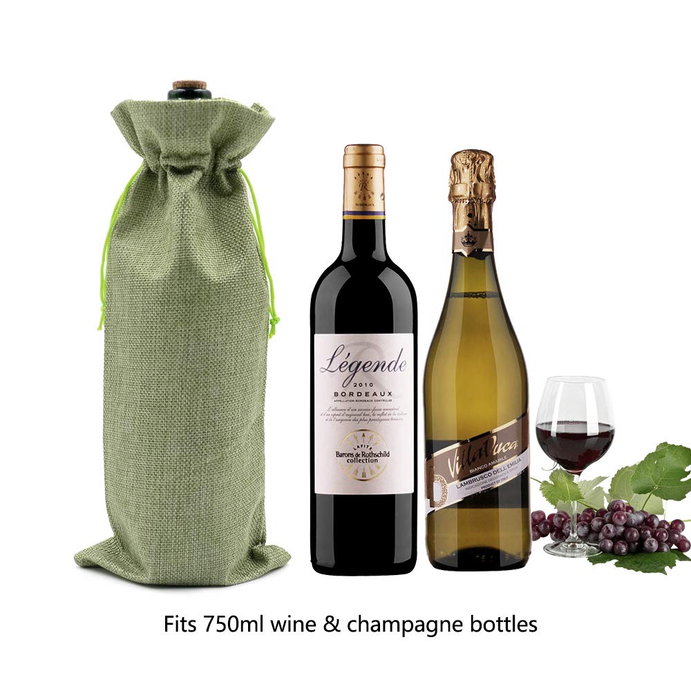 10Pcs Eco-Friendly Burlap Wine Gift Bags with Drawstrings - Natural Jute Bottle Covers for Champagne, Wedding Favors, Christmas Gifts, Birthday Parties & Wine Tastings - Perfect for Home Storage & Party Decor (Light Green)