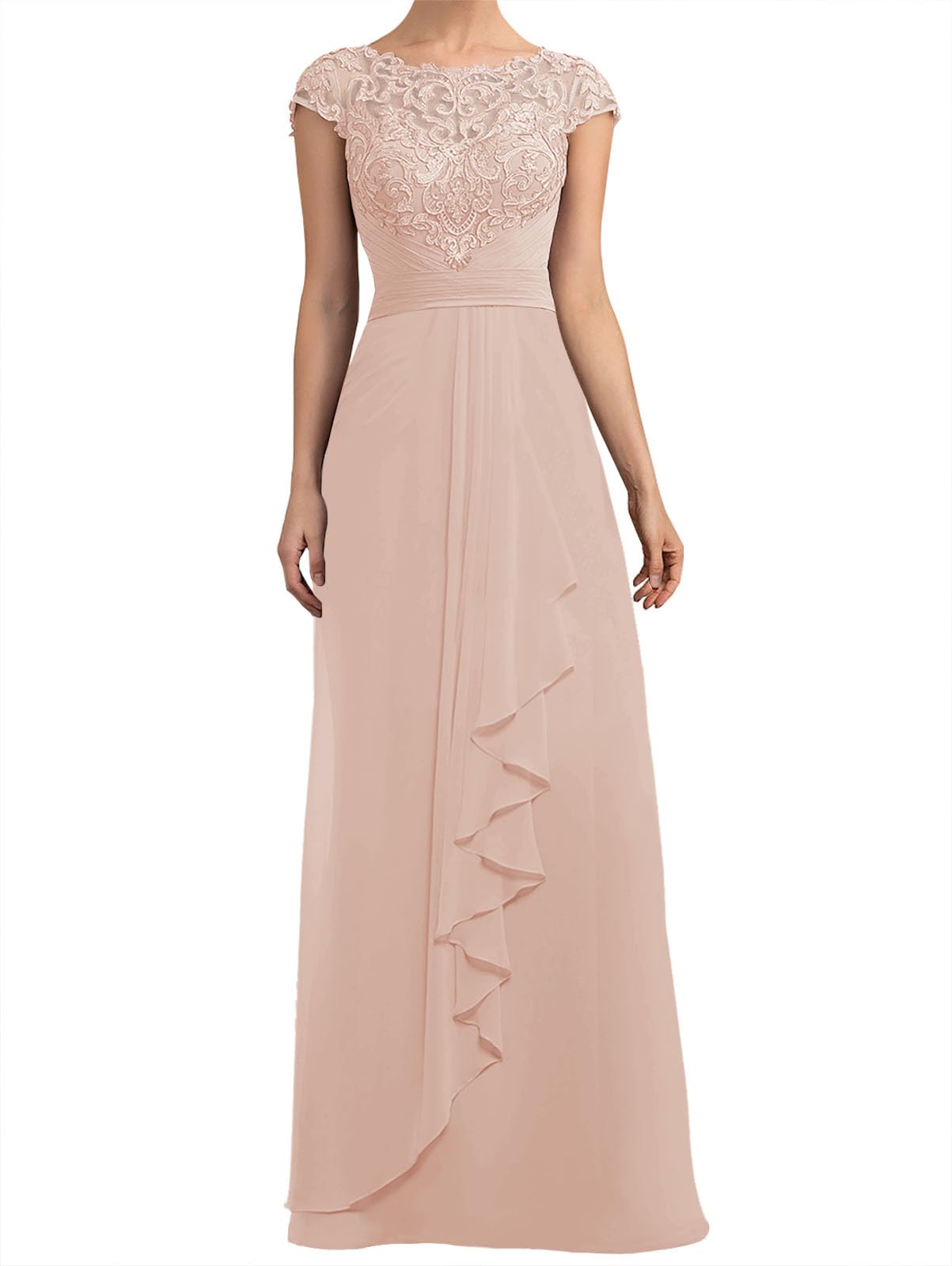 Elegant Mother of The Bride Dress - Cap Sleeve Long Formal Gown with Scoop Neck for Women | Perfect for Weddings, Proms & Special Occasions