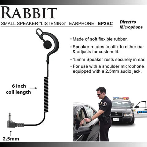 Rabbit Traditional Earhook Earpiece - Listen Only with Short Cable (3.5mm & 2.5mm) for Hands-Free Calls, Music & Office Use