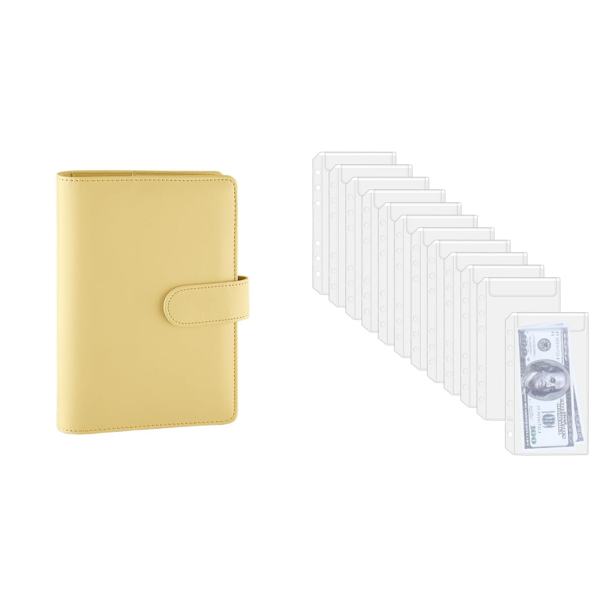 Antner A6 PU Leather Notebook Binder (Yellow) with 12pcs A6 6-Hole Binder Pockets - Premium Organizer for School, Office & Planner Accessories | Perfect for Students, Teachers & Professionals