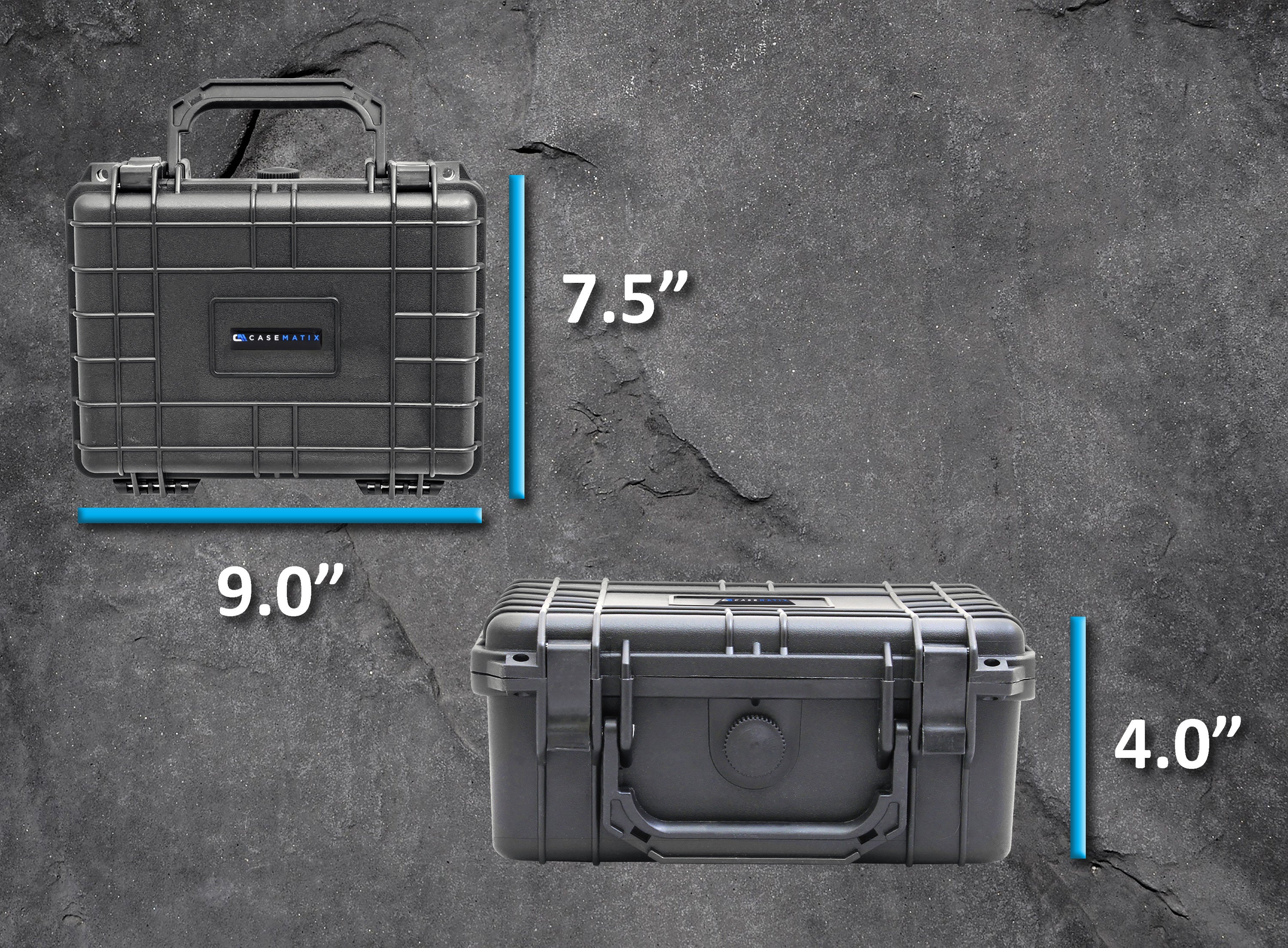 CASEMATIX 9 Waterproof Hard Travel Case with Padlock Rings & Customizable Foam - Fits 6.5x4.25x3 Inch Accessories - Perfect for Camera Gear, Electronics & Travel Essentials