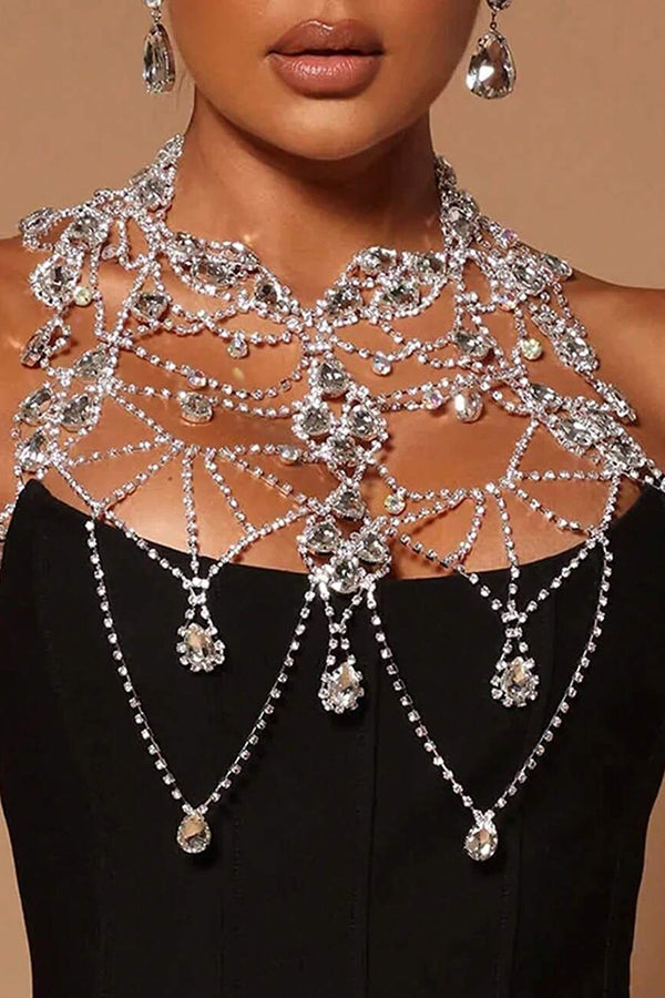 Elegant Rhinestone Multi-Layer Fashion Necklace for Women - Perfect for Parties, Weddings & Evening Events