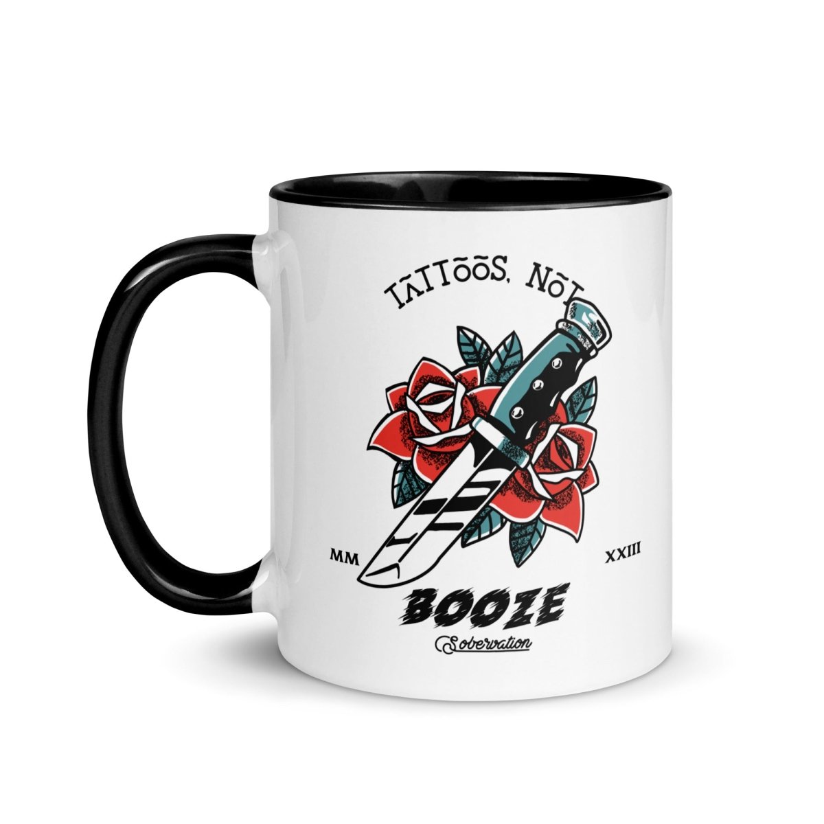 Rose Dagger Tattoo Mug - Stylish Sober Strength Coffee Cup for Recovery, AA Meetings & Sober Living - Perfect Gift for Alcohol-Free Lifestyle