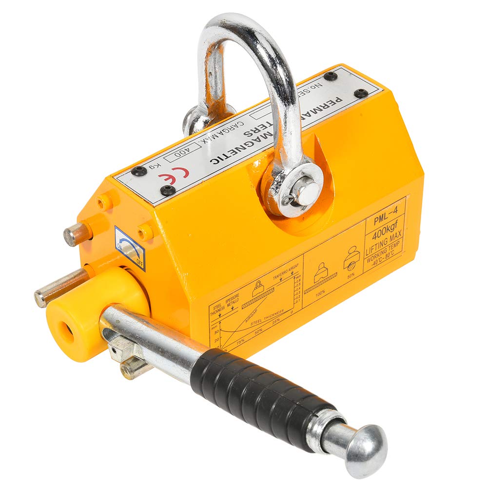 400KG Permanent Steel Magnetic Lifter - Heavy Duty Crane Hoist & Lifting Tool (880 lbs Capacity) - Yellow - Ideal for Metalworking, Construction, and Warehouse Material Handling