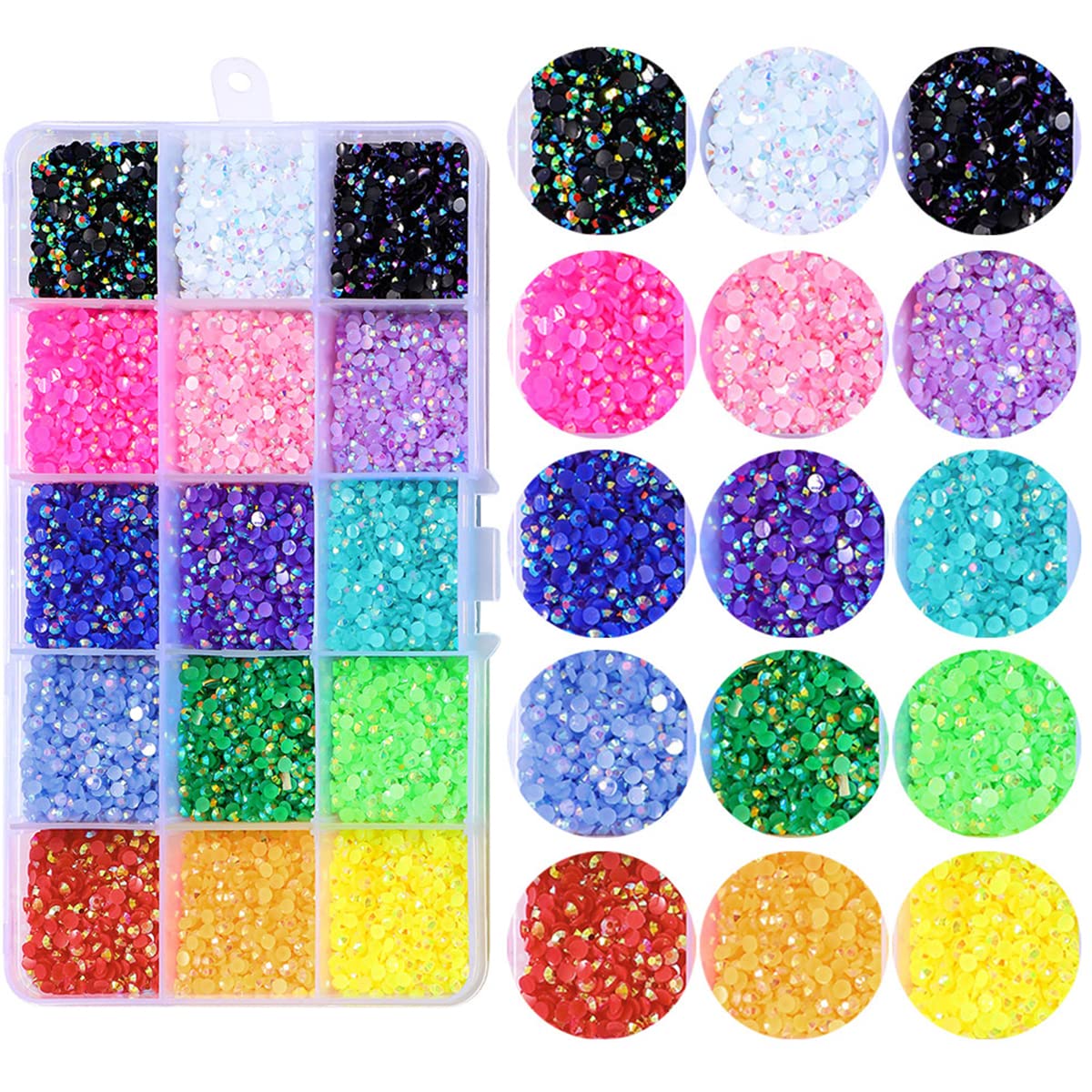 15 Colors Nail Art Rhinestones Kit - Flat Bottom Crystal Gems for DIY Nail Decoration, Jewelry, Crafts & Phone Cases | Perfect for Manicures, Fashion Accessories & DIY Projects (ZM)