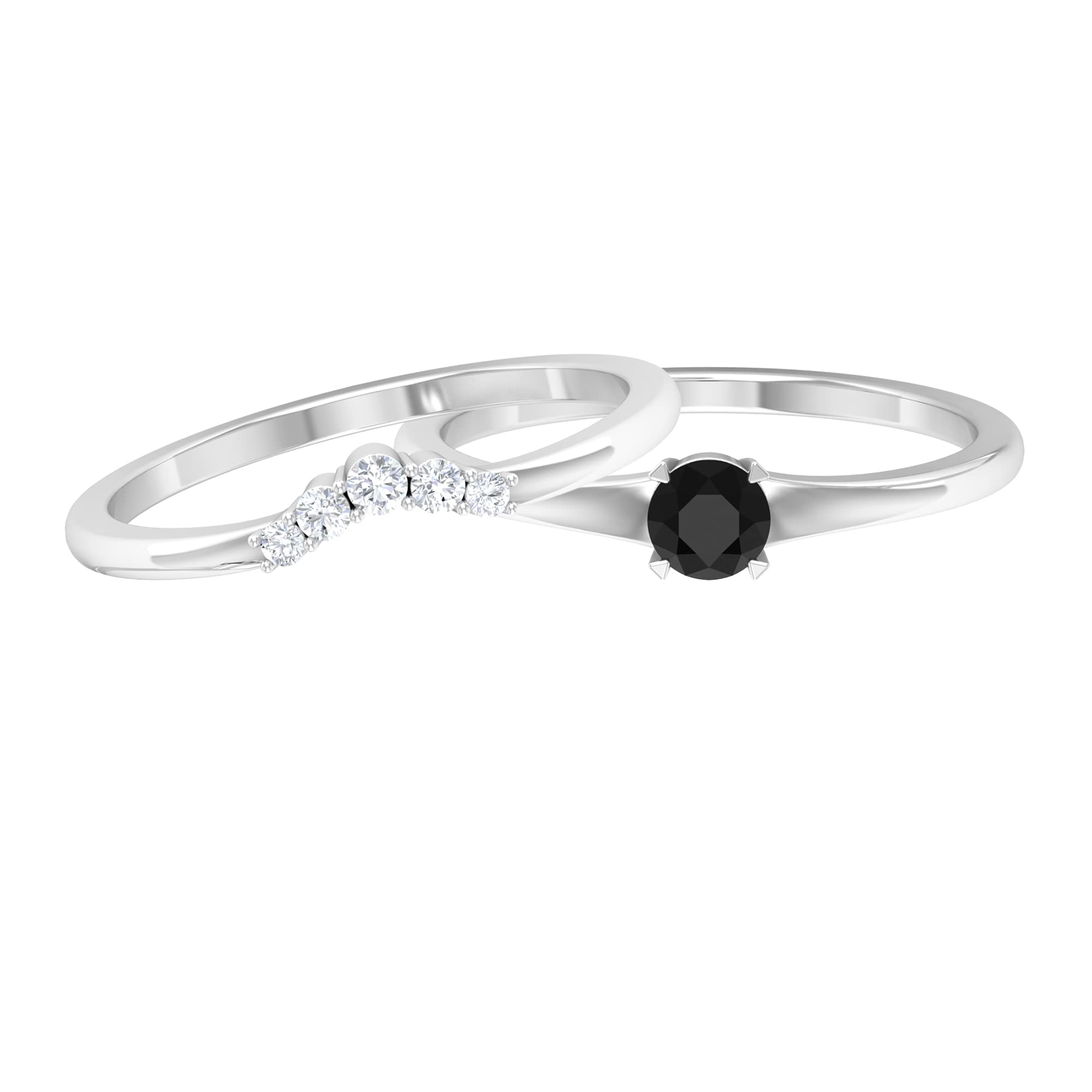 1/2 CT Black Spinel & Diamond Wedding Ring Set - 14K Solid Gold Minimalist Bridal Ring for Women - Perfect for Engagement, Anniversary & Everyday Wear