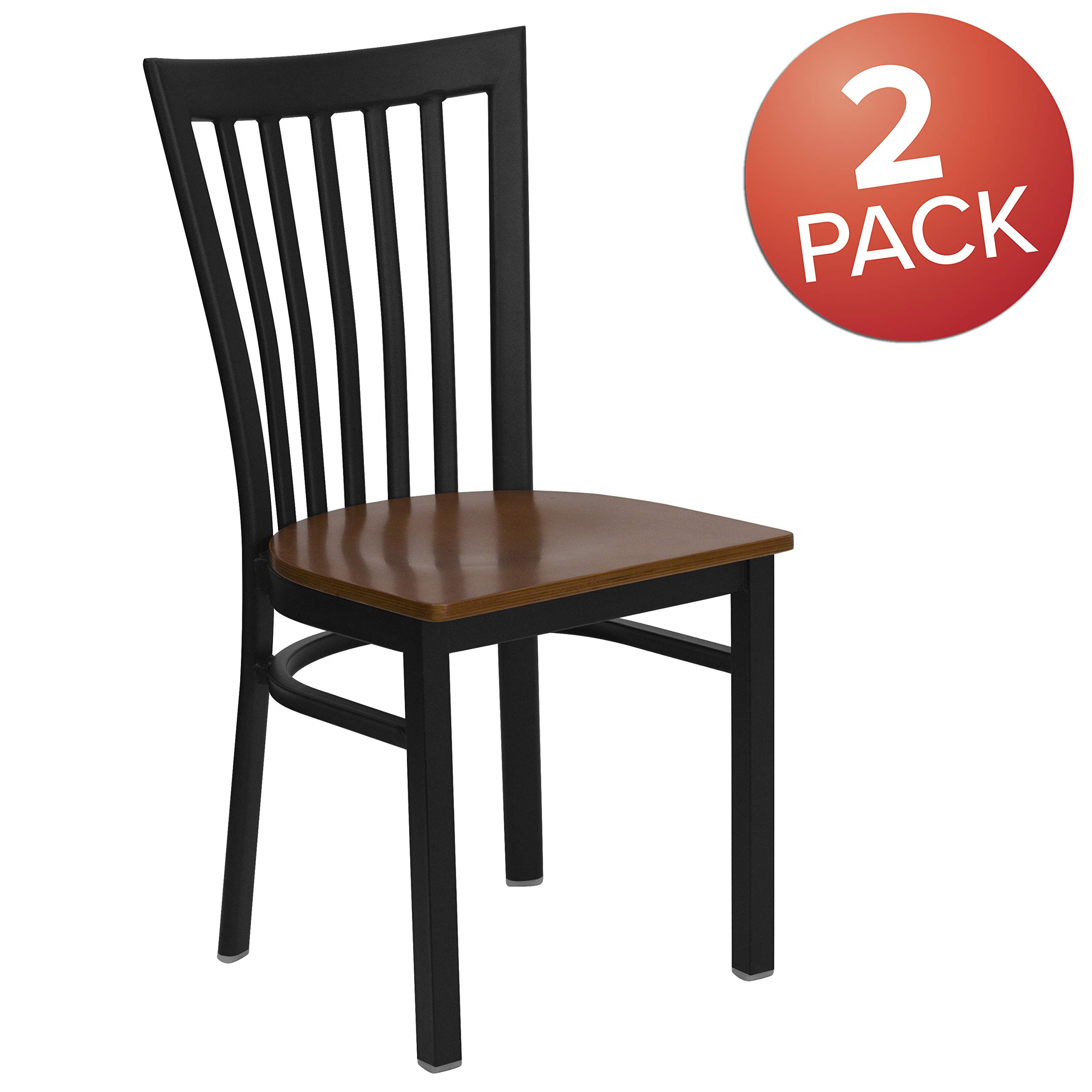 Flash Furniture 2-Pack HERCULES Series Black Metal Restaurant Chairs with Cherry Wood Seats - Heavy Duty Schoolhouse Style Dining Chairs for Cafeteria, Kitchen, or Commercial Use