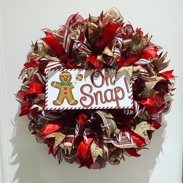 12x6 Inch Wooden Gingerbread Man Christmas Sign - Oh Snap Gingerbread Wall Decor for Holiday Home, Office & Gift Giving