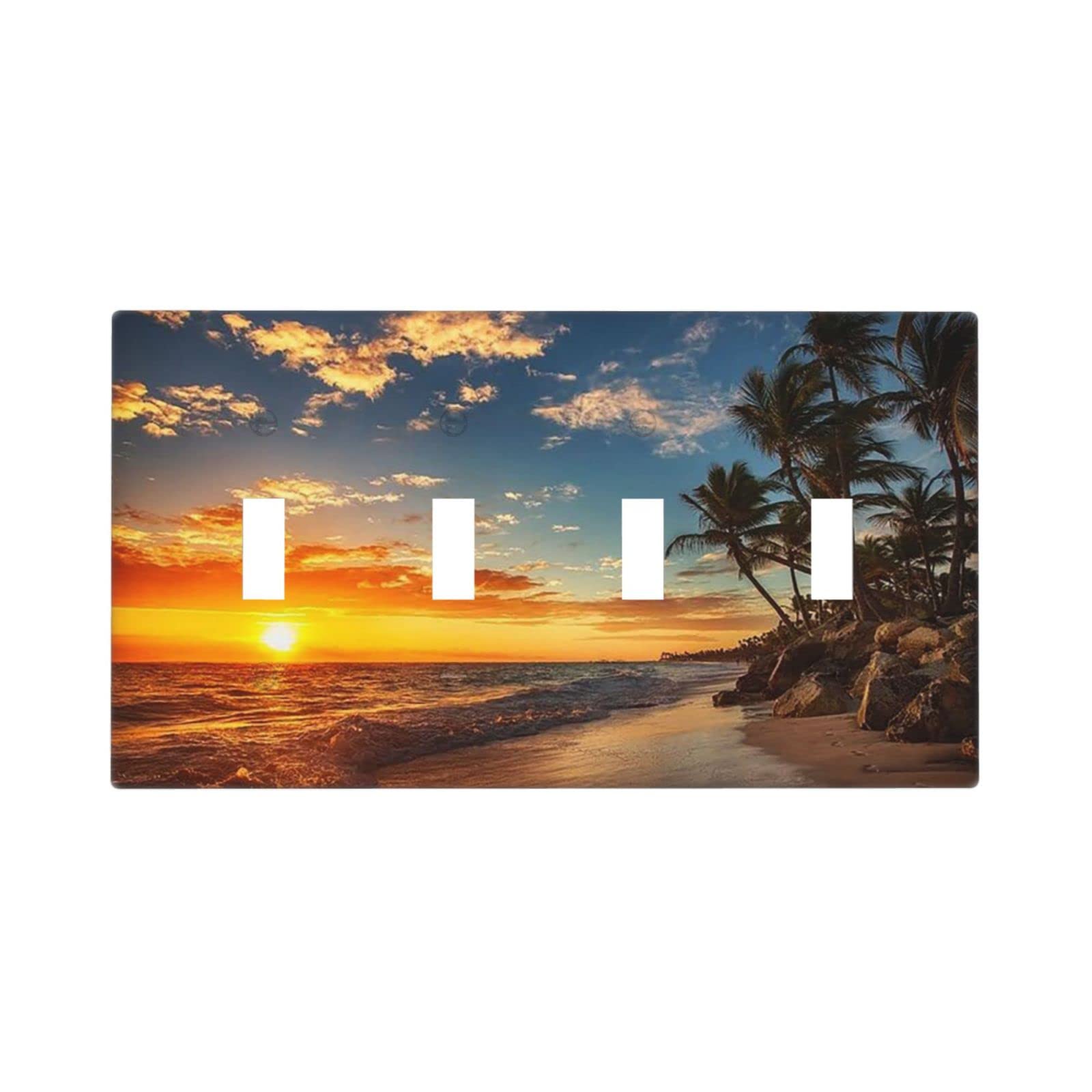 Decorative 4 Gang Toggle Light Switch Cover Wall Plate - Beach Sunset Design for Bedroom & Living Room Lighting (4.5