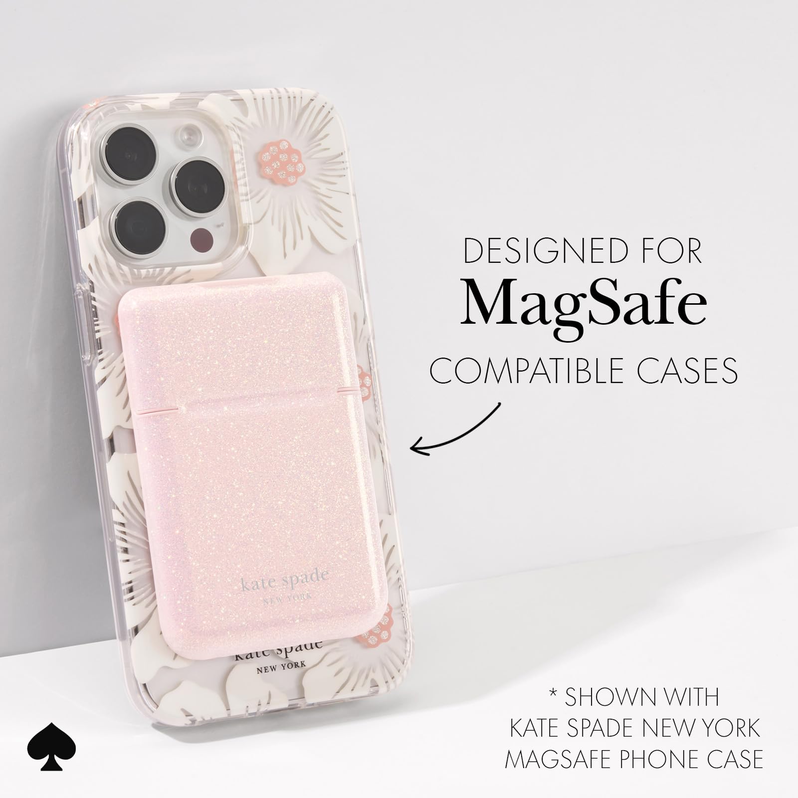 Kate Spade New York Magnetic Flip Phone Wallet & Card Holder - MagSafe Compatible for iPhone 12/13/14/15 - Sparkle Pink - Perfect for Everyday Use, Travel & Hands-Free Shopping