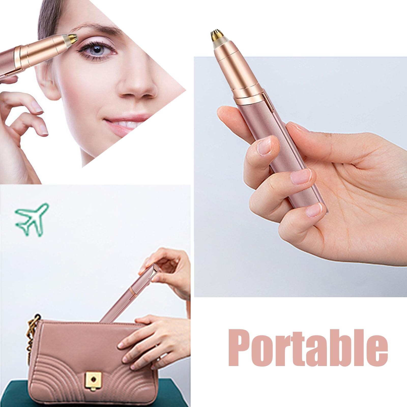 Rechargeable Electric Eyebrow Trimmer for Women - Painless Eyebrow Epilator & Facial Hair Remover with LED Light, Portable Brows Shaper for Eyebrow Grooming, Nose Hair Removal - Perfect for Home Use, Travel & Salon Treatments