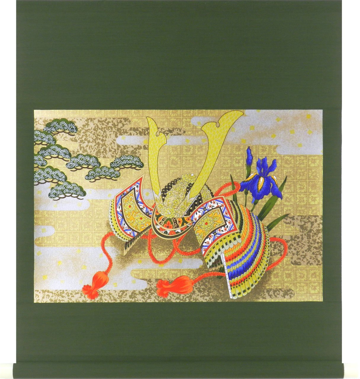 Authentic Japanese Yuzen Paper Kakejiku Wall Art - Traditional Samurai Helmet Design A4066 for Home & Office Décor | Perfect for Living Room, Bedroom, or Zen Meditation Space