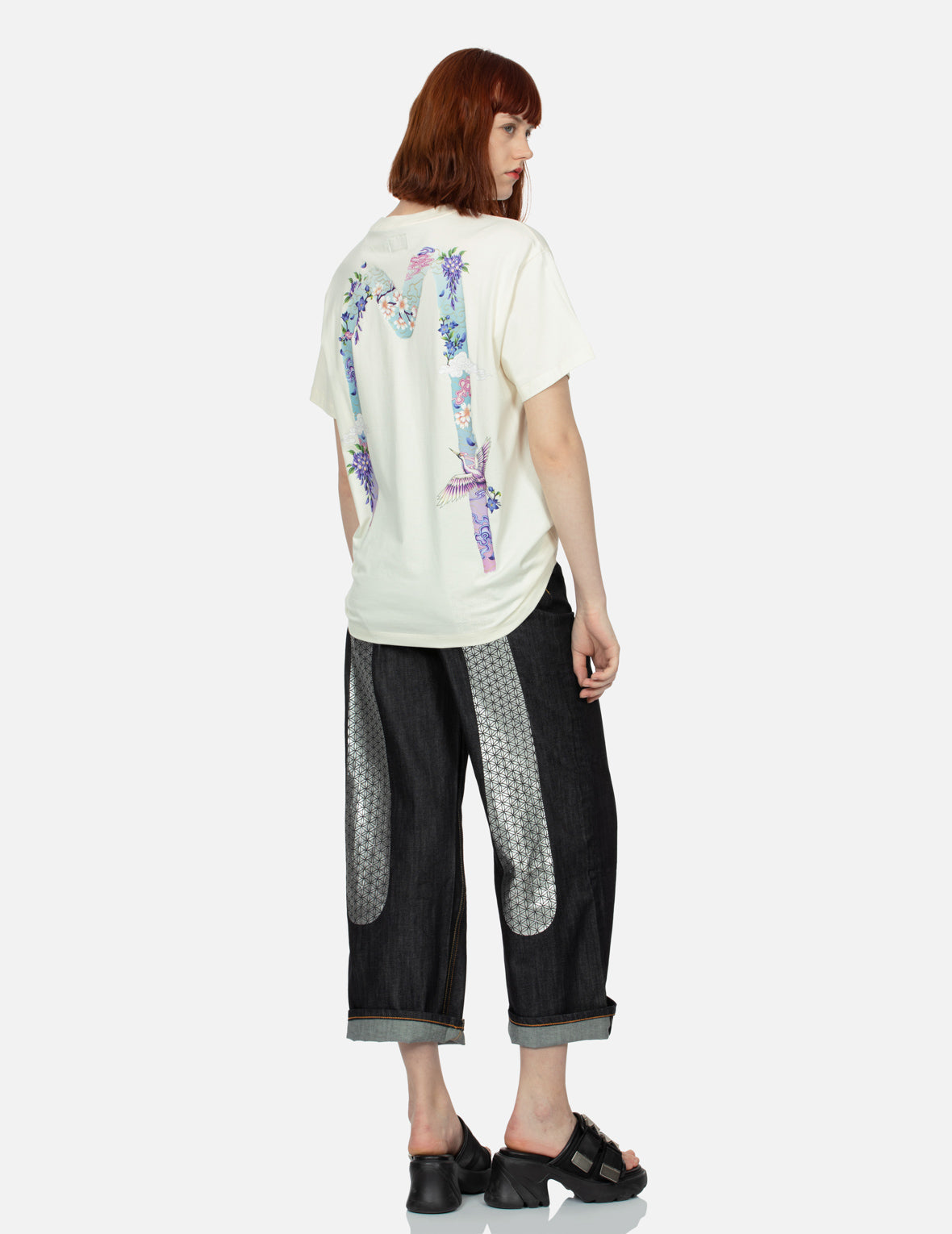 Rhinestone Embellished Wide Leg Jeans with Foil Print - Trendy High Waist Denim Pants for Women | Perfect for Casual Outings, Parties & Nightlife