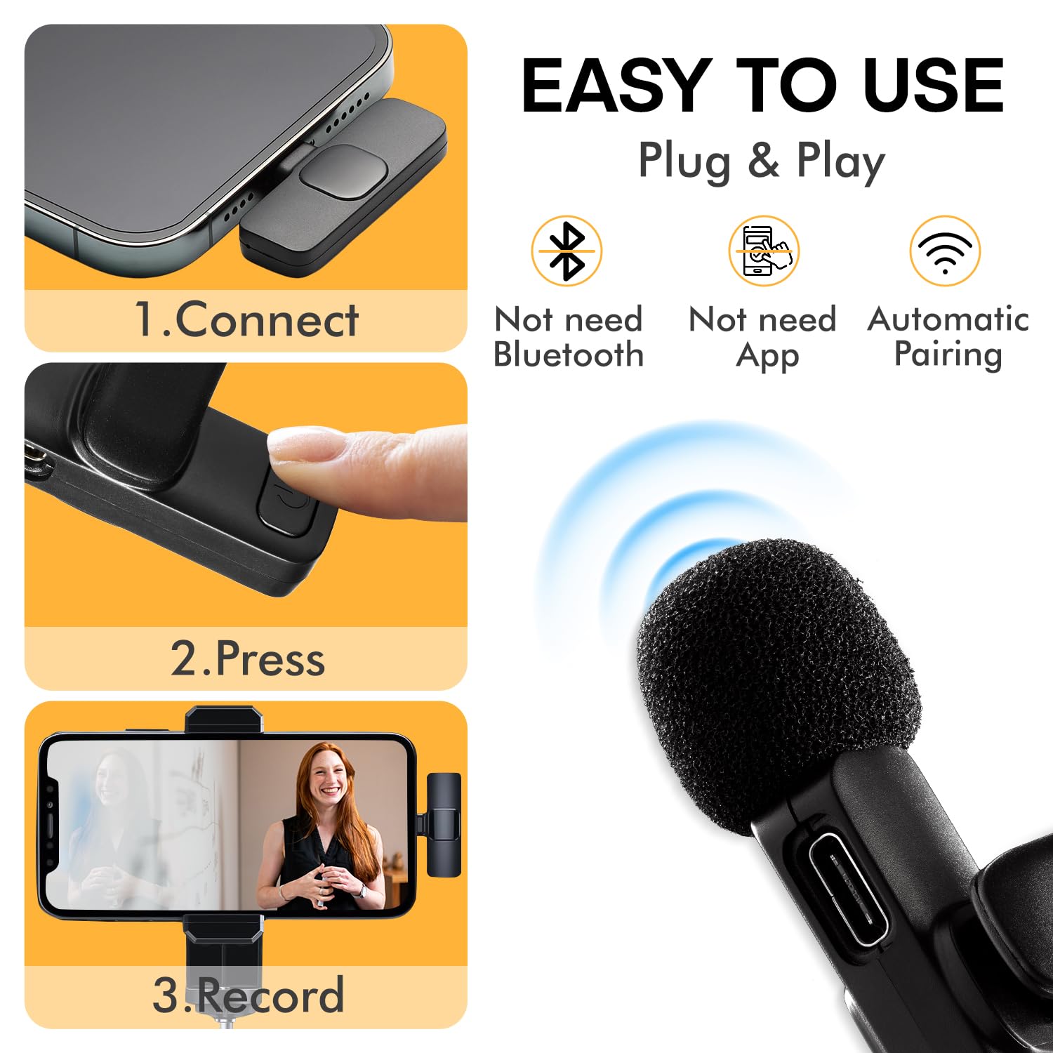 **2 Pack Wireless Lavalier Microphone for iPhone - Studio Quality Bluetooth Mic for Vlogging, Podcasting, YouTube, Live Streaming & Interviews | Perfect for Content Creators & Professionals**