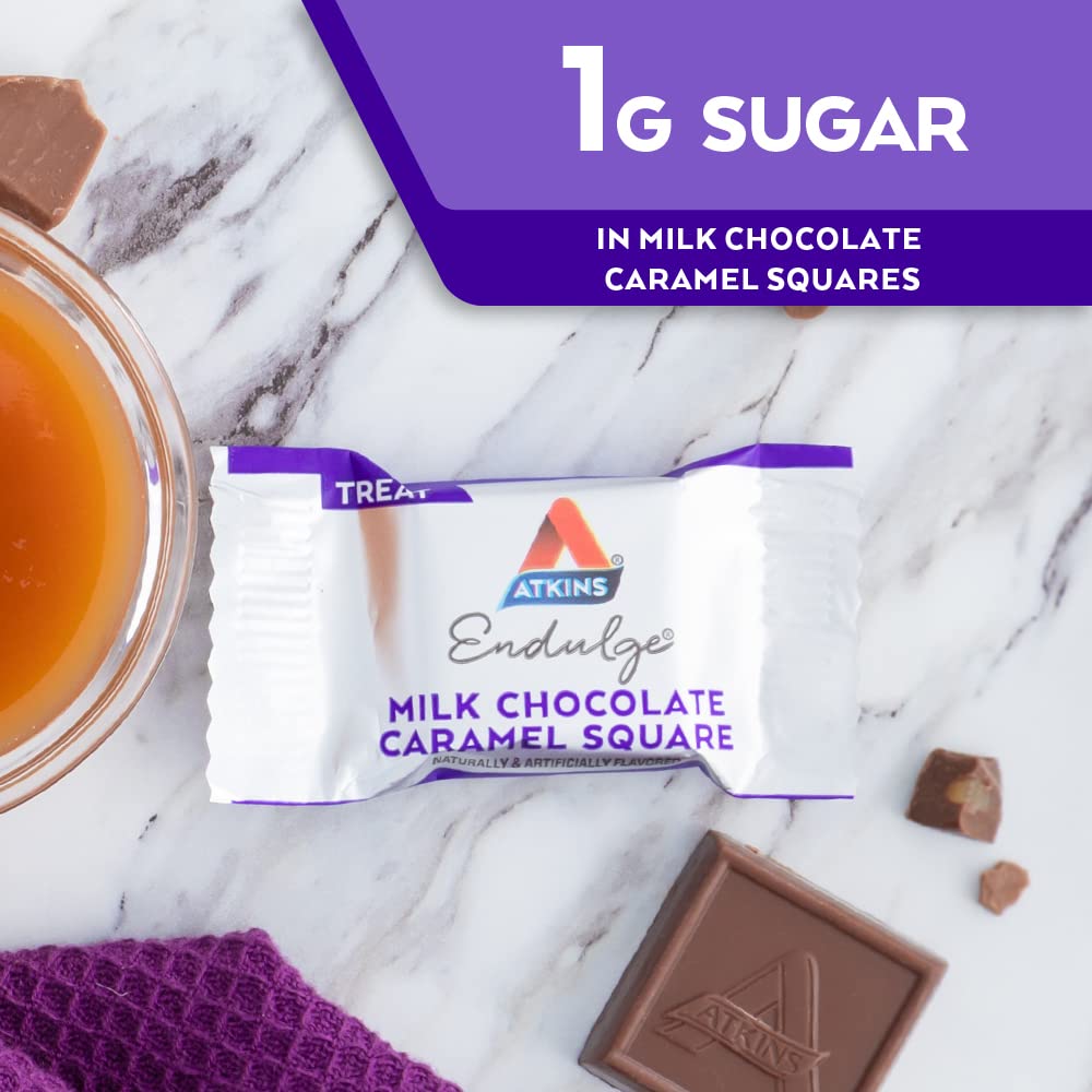 Atkins Endulge Milk Chocolate Caramel Squares - Low Sugar Dessert Snacks with High Fiber (90 Count) | Keto-Friendly Treats for Weight Loss & Healthy Lifestyle