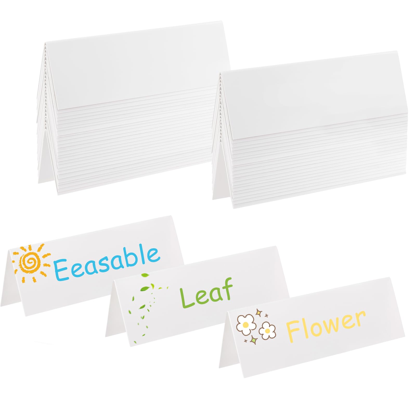 DYNAMI 50 Pack Reusable Acrylic Porcelain Whiteboard Name Tent Cards - 8.7