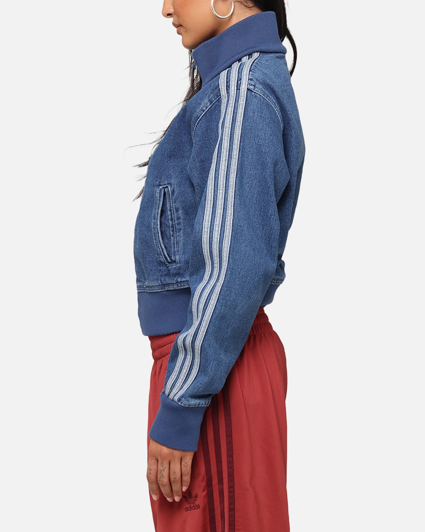 Adidas Women's Denim Track Jacket - Indigo Blue Lightweight Casual Athletic Hoodie for Running, Gym & Streetwear Fashion
