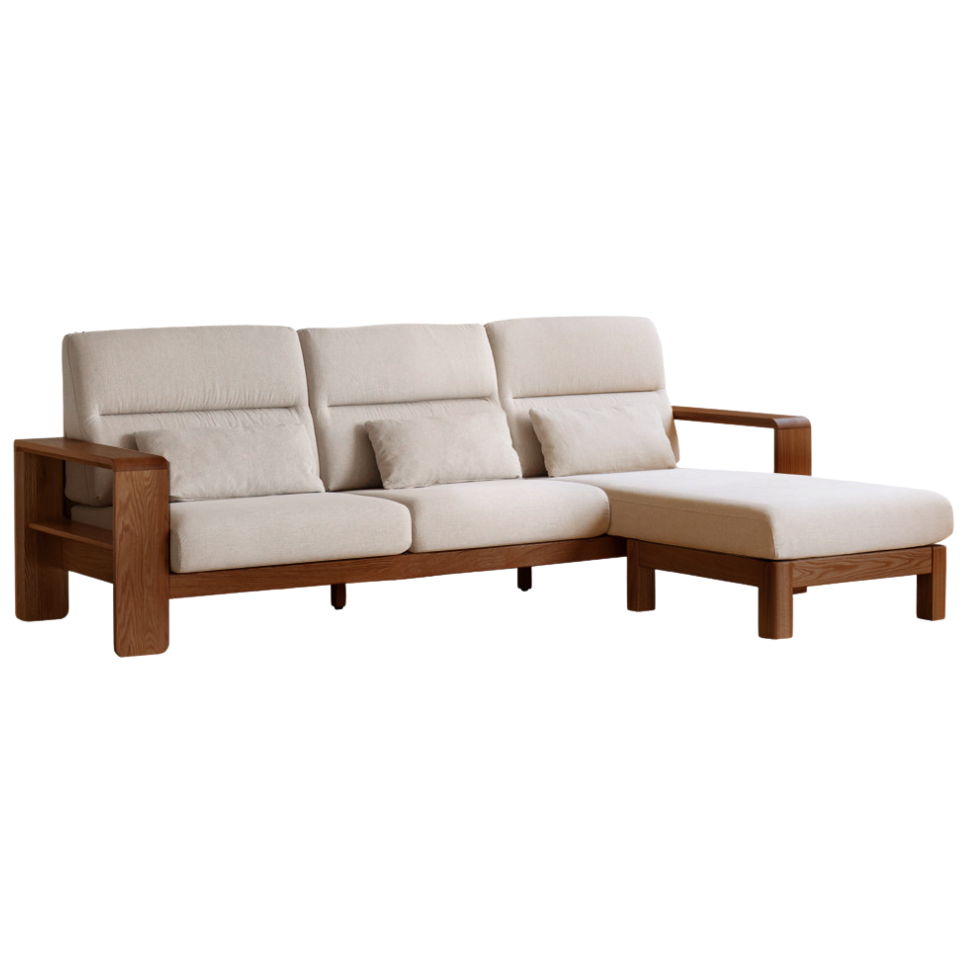 Oak Solid Wood High Back Fabric Corner Sofa - Modern L-Shaped Sectional Couch for Living Room, Lounge & Family Room Comfort