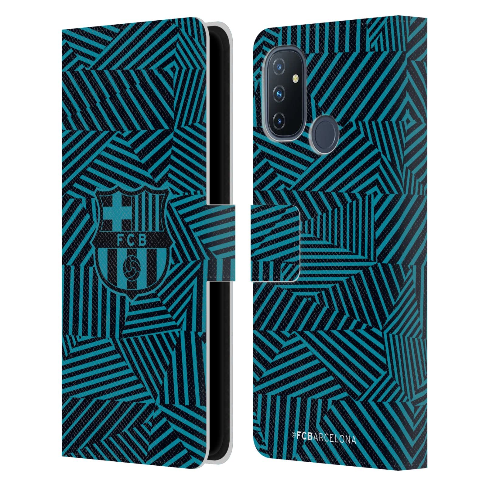 Head Case Designs 官方授权 FC Barcelona 黑色徽章真皮书本钱包手机壳 兼容 OnePlus Nord N100 商务旅行日常保护