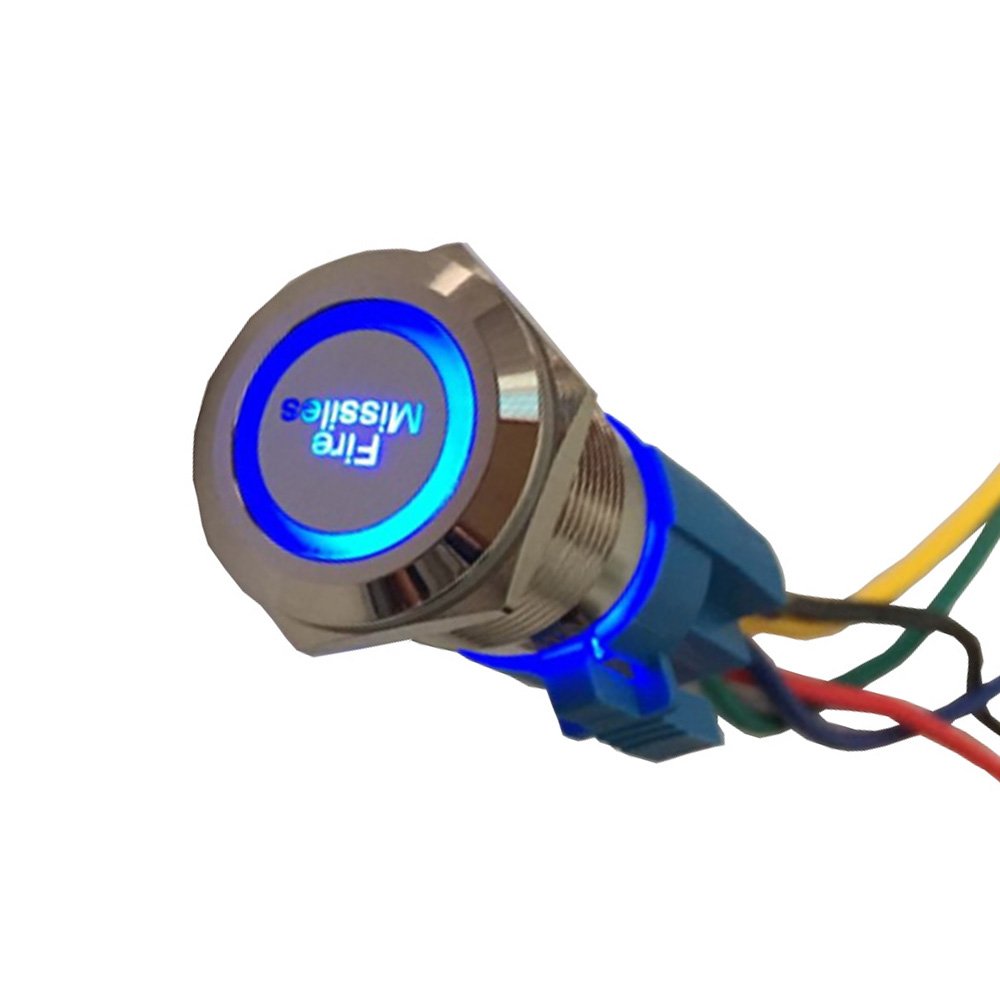 ESUPPORT 12V Momentary Push Button Switch - Blue LED Light, Metal Toggle, 19mm Socket Plug for Car, Vehicle, Boat & Marine Use - Perfect for Headlights, Fire Missiles & DIY Projects