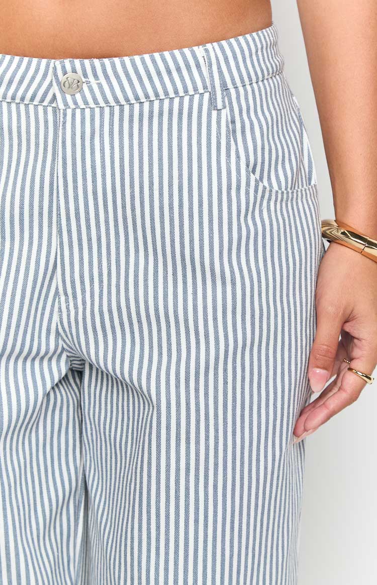 Amity Navy Stripe Mid Rise Straight Leg Jeans for Women - Comfortable Stretch Denim Pants, Casual & Office Wear, Perfect for Everyday Outfits and Work Attire