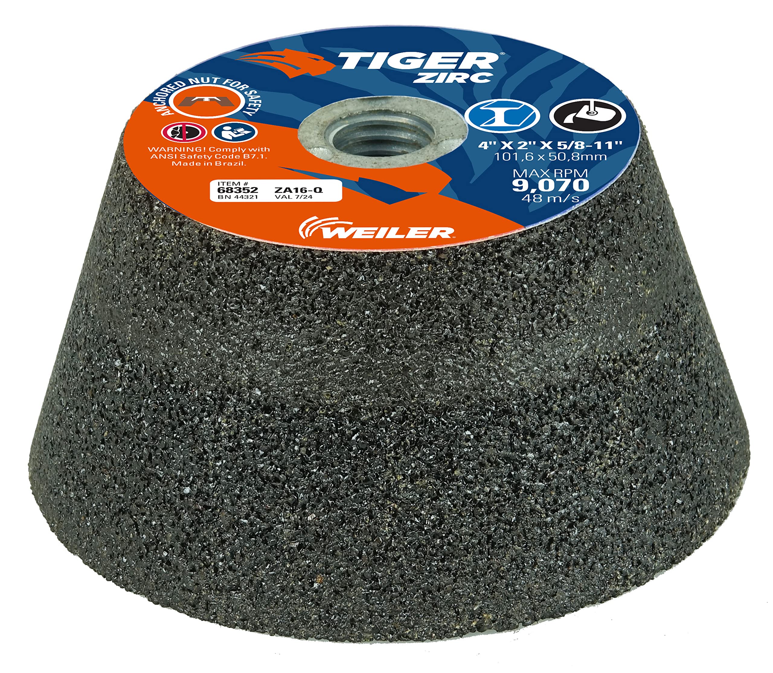 Weiler 68352 Tiger ZIRC Type 11 Flaring Cup Wheel - ZA16-Q, 4/3