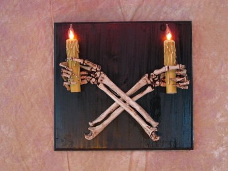 Gothic Wall Sconce with Crossed Skeleton Arms Candle Holder - Perfect for Halloween Decor, Gothic Home Decor & Spooky Party Lighting